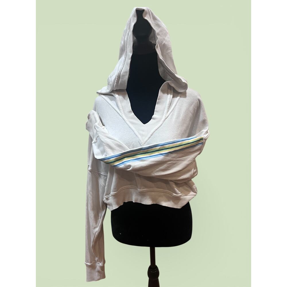 FP Movement Free People Catch Up Cropped Hoodie White Multicolor Stripe | Size S